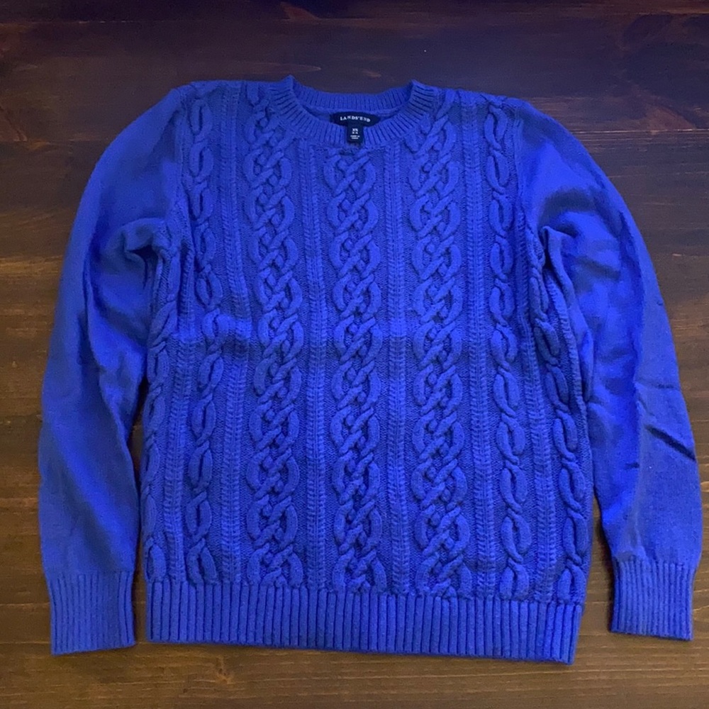 Lands End Blue Cable Knit Sweater
